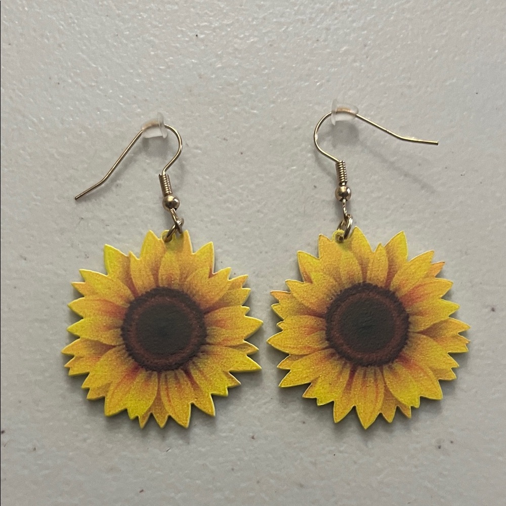 Golden Sunflower Drop Earrings